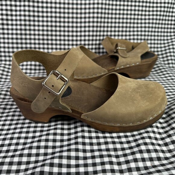 Lotta From Stokholm Low Taupe Leather Swedish Wooden CLogs EU 36 / US 6 - Picture 1 of 5